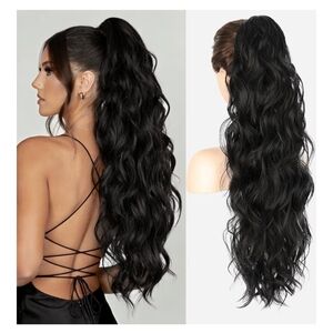 Claw Clip Ponytail Extension Long Wave Black 26 Inch